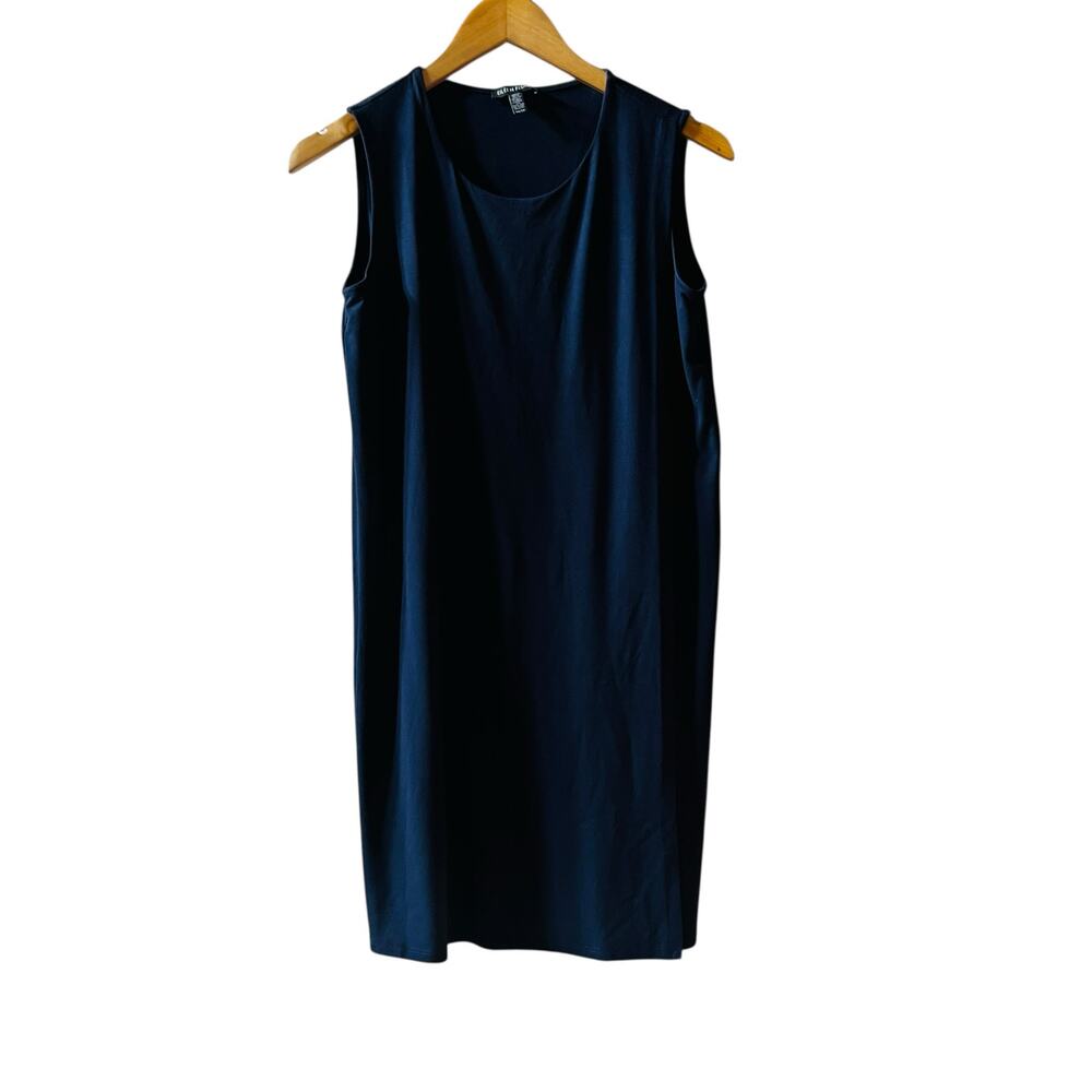 Eileen Fisher Sleeveless Crew Neck Overlay Shift Dress Size XS Navy